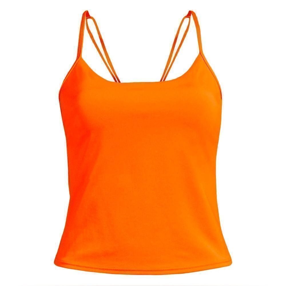 Land's End Tugless Luxe scoop neck X back tankini swimsuit top neon orange Var